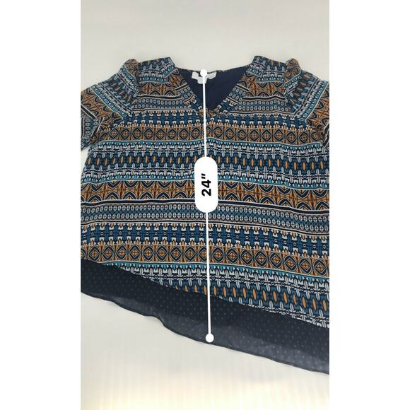 Stylus Womens Shirt Blouse Asymmetrical Hem Printed V-Neck Layered Blue Sz XL - Picture 3 of 5